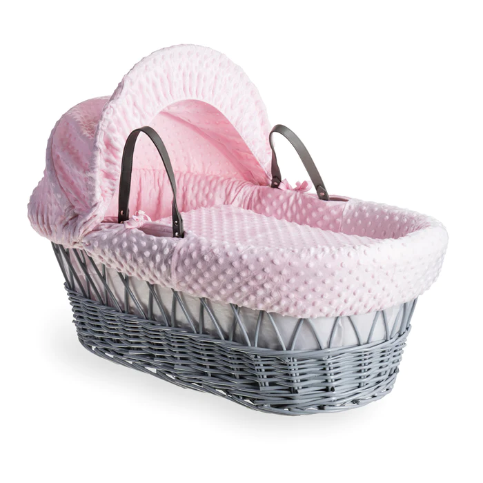 Clair de Lune Dimple Grey Wicker Moses Basket My First Nursery