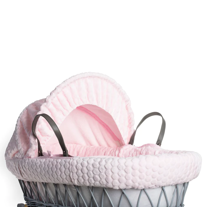 Grey and pink wicker moses basket deals
