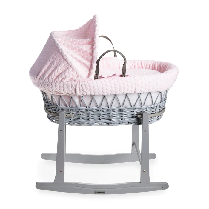 Clair de Lune Marshmallow Grey Wicker Moses Basket My First Nursery