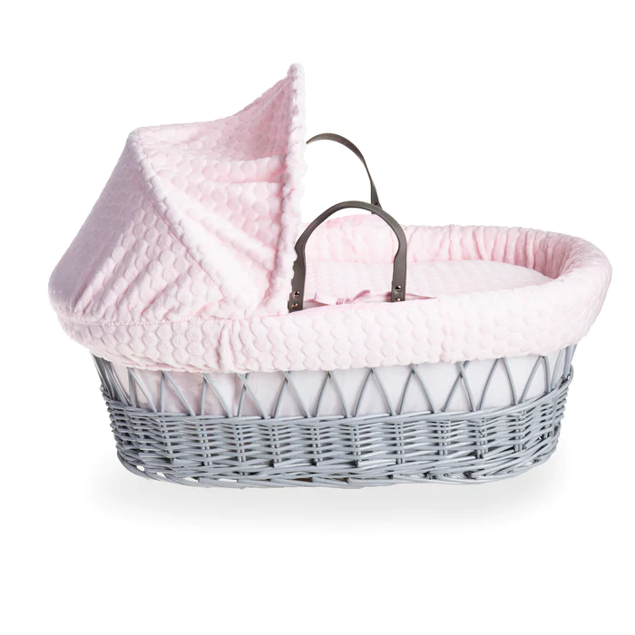 Clair de Lune Marshmallow Grey Wicker Moses Basket My First Nursery