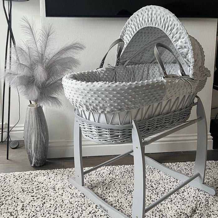 Clair de Lune Dimple Grey Wicker Moses Basket My First Nursery