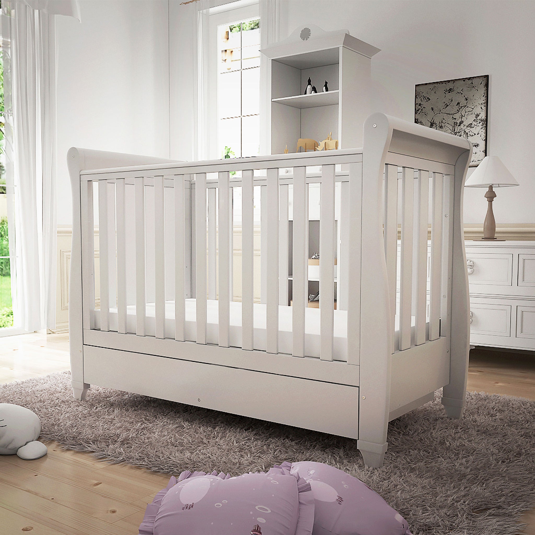 Babymore Eva Sleigh Nursery Room Drop Side Mini Cot Bed – My First Nursery