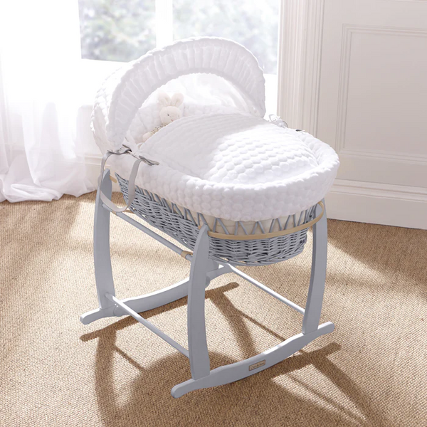 Clair de Lune Marshmallow Grey Wicker Moses Basket My First Nursery