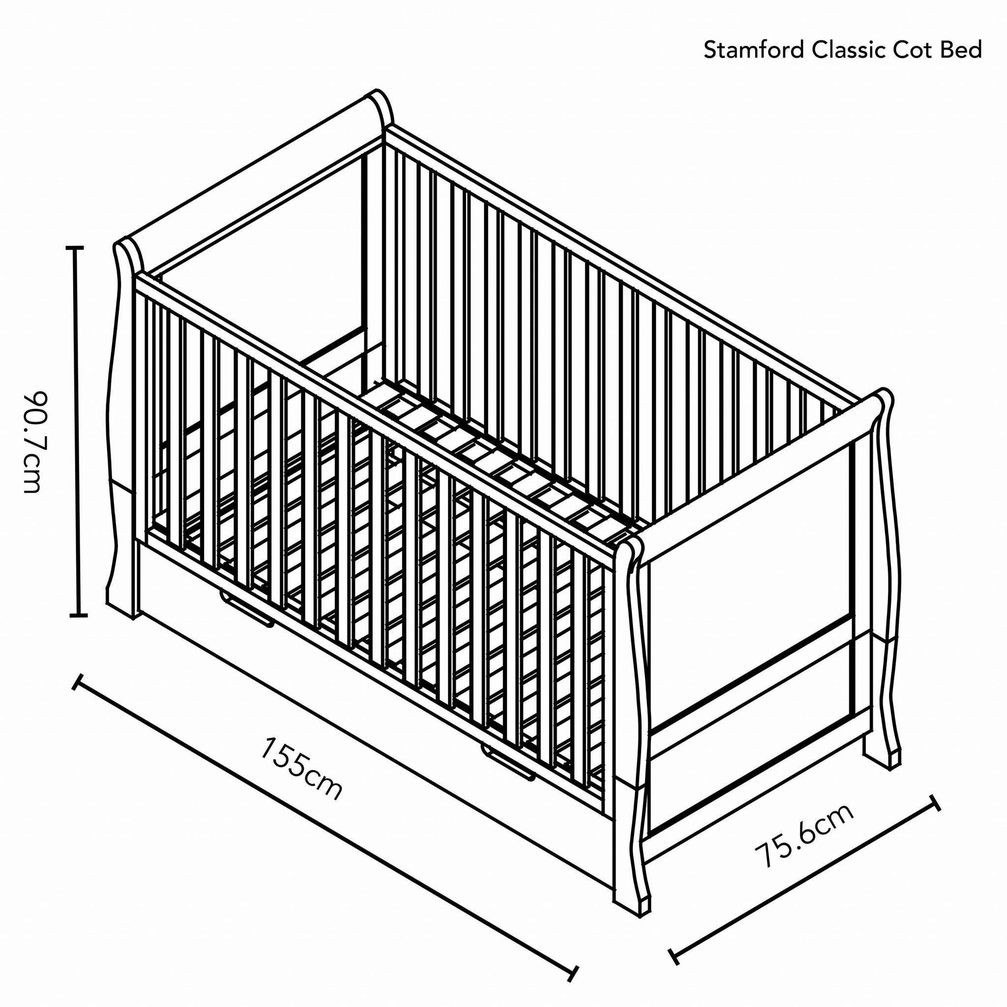 Obaby Stamford Classic Sleigh Adjustable Nursery Room Cot Bed My First Nursery